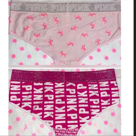 2 Victoria’s Secret Pink panties VS PINK logo hipster panty bundle pink sparkle - Picture 2 of 5